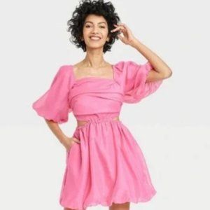 A New Day Puff Sleeve Cutout Mini Dress